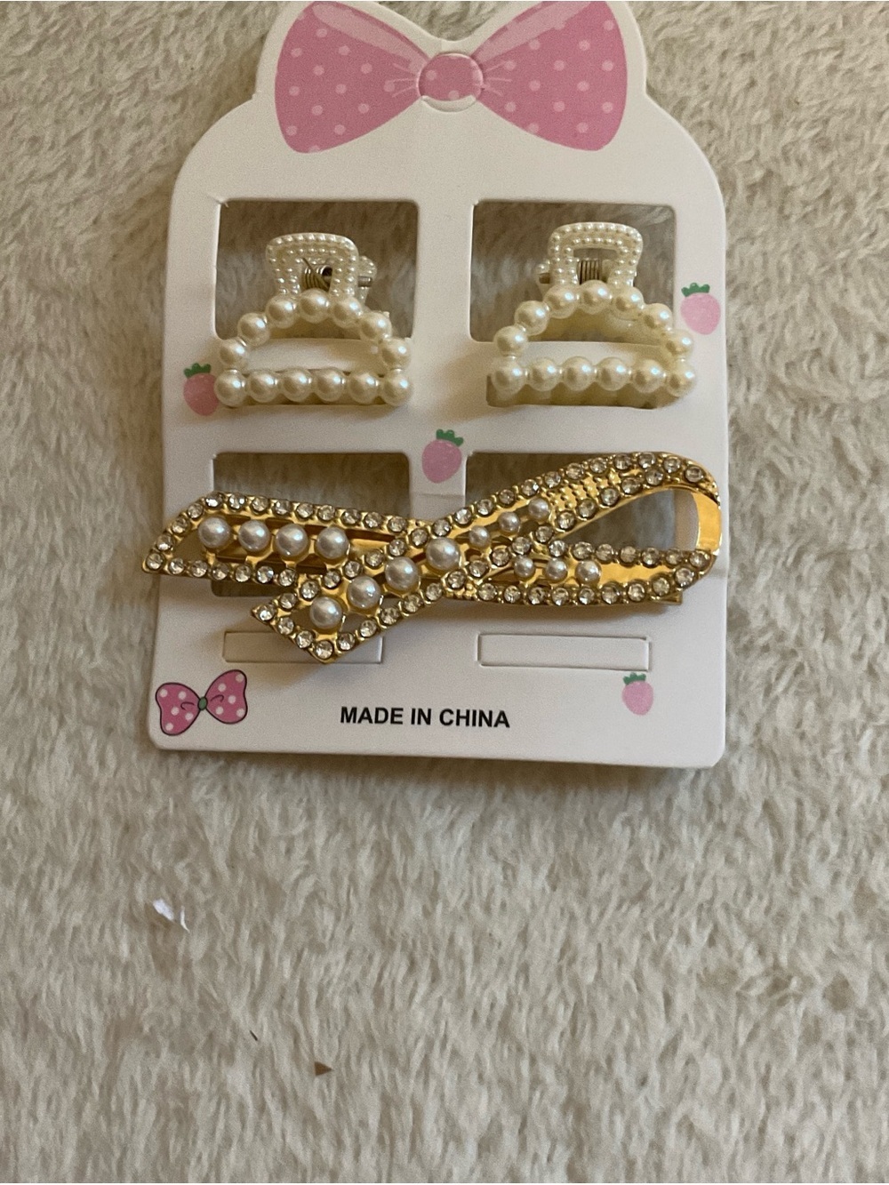 Girls Pearl and Gold Bow Hair Clip Set - Kids Hair Accessories